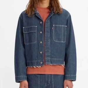 Levi’s Premium Blue Half-All Relaxed Fit Cropped Jean Denim Trucker Jacket